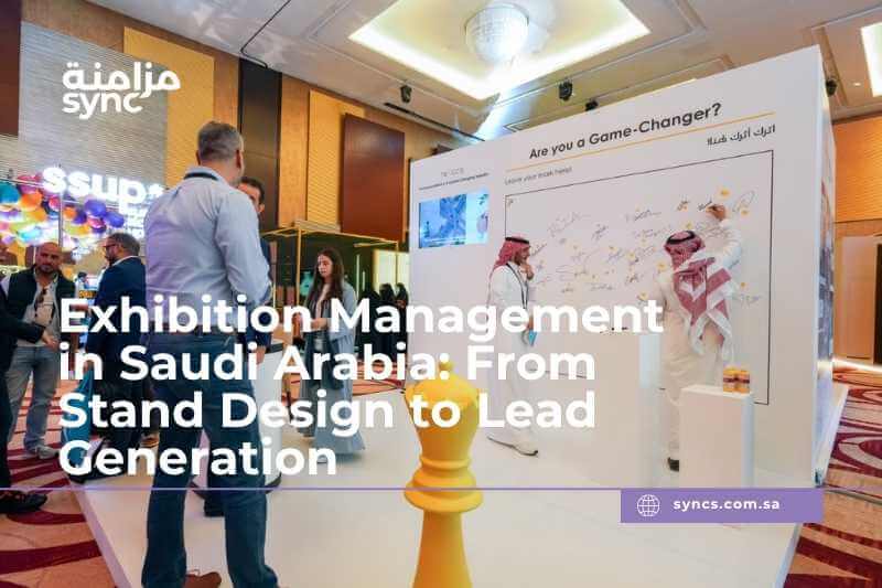 Best exhibition company Jeddah : large custom exhibition stand with AV production and LED screens