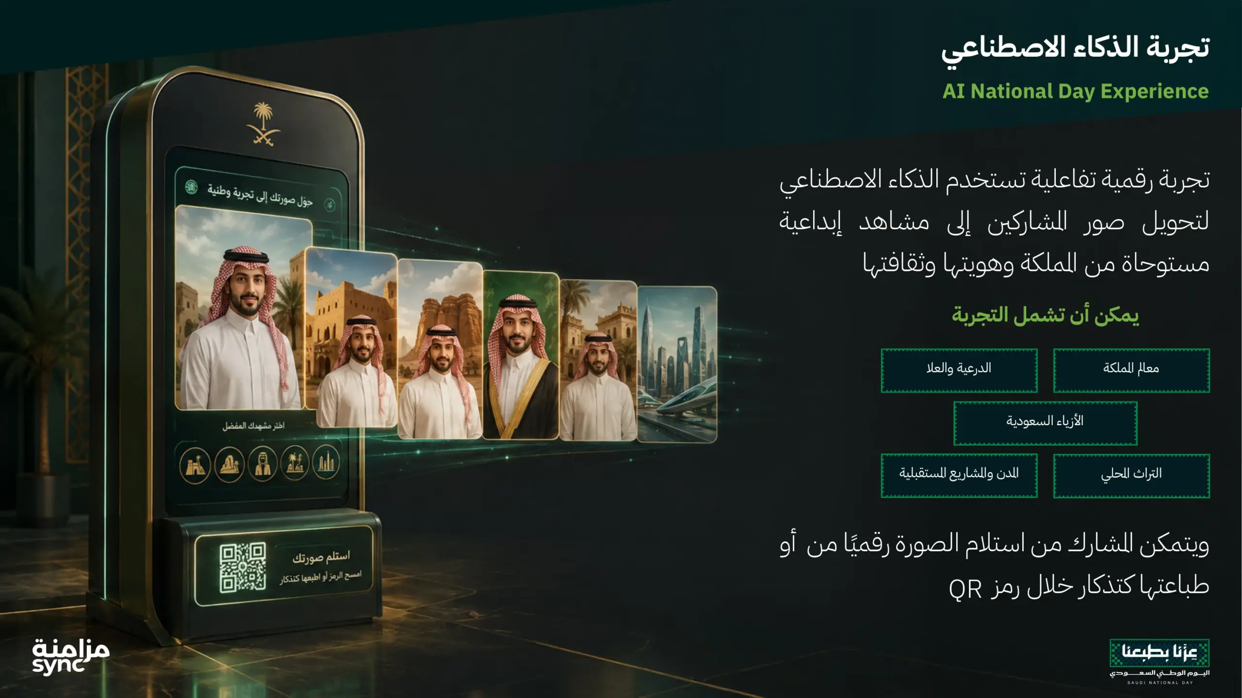 تجربة الذكاء الاصطناعي في فعاليات اليوم الوطني لتحويل صور المشاركين إلى مشاهد وطنية