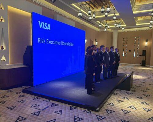 VISA corporate event stage and AV production by SYNC