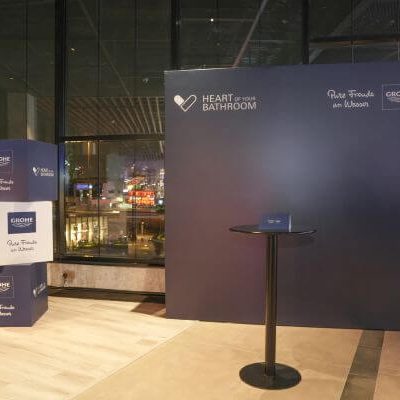 GROHE welcome backdrop at private bowling event in Riyadh