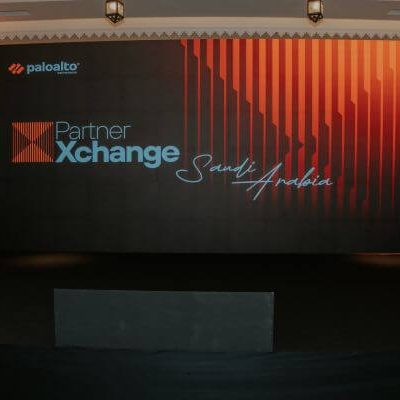 Branded environment and stage setup for Palo Alto Networks partner conference – corporate event management Saudi Arabia