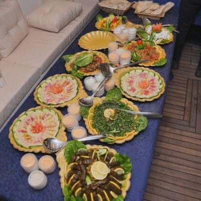 Premium buffet setup with mixed grill and mezze onboard GROHE yacht
